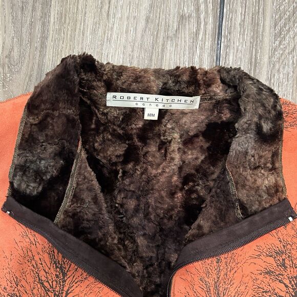 Robert Kitchen Womens Reversible Zip Vest Medium Layering Orange Tree Suede - Picture 3 of 9